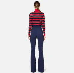 Pantaloni E Shorts|Elisabetta Franchi Pantalone a zampa in crêpe con fascione in raso Navy