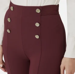 Pantaloni E Shorts|Elisabetta Franchi Pantalone a zampa in crêpe con fascione in raso RougeNoir