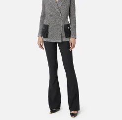 Pantaloni E Shorts|Elisabetta Franchi Pantalone a zampa in crêpe con fascione in raso Nero