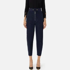Pantaloni E Shorts|Elisabetta Franchi Pantalone boyfriend in nylon tecnico con elastico logato Navy