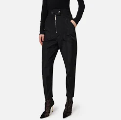 Pantaloni E Shorts|Elisabetta Franchi Pantalone boyfriend in nylon tecnico con elastico logato Nero