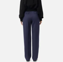 Tailleur|Pantaloni E Shorts|Elisabetta Franchi Pantalone con pinces in fresco di lana Navy