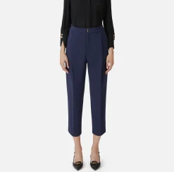 Pantaloni E Shorts|Elisabetta Franchi Pantalone cropped in crêpe con pinces Navy