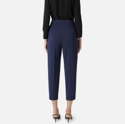 Pantaloni E Shorts|Elisabetta Franchi Pantalone cropped in crêpe con pinces Navy