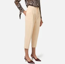 Pantaloni E Shorts|Elisabetta Franchi Pantalone cropped in crêpe con pinces Crema