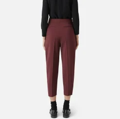 Pantaloni E Shorts|Elisabetta Franchi Pantalone cropped in fresco di lana stretch con pinces RougeNoir