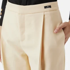 Pantaloni E Shorts|Elisabetta Franchi Pantalone cropped in fresco di lana stretch con pinces Crema