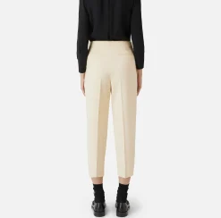 Pantaloni E Shorts|Elisabetta Franchi Pantalone cropped in fresco di lana stretch con pinces Crema