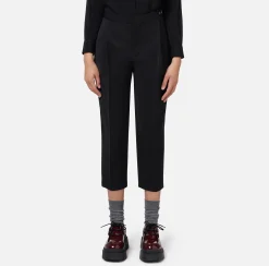 Pantaloni E Shorts|Elisabetta Franchi Pantalone cropped in fresco di lana stretch con pinces Nero