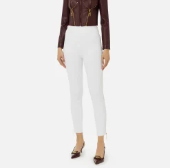Pantaloni E Shorts|Elisabetta Franchi Pantalone dritto in crêpe stretch con zip Avorio