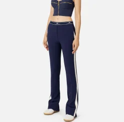 Pantaloni E Shorts|Elisabetta Franchi Pantalone dritto in crêpe con banda laterale Navy