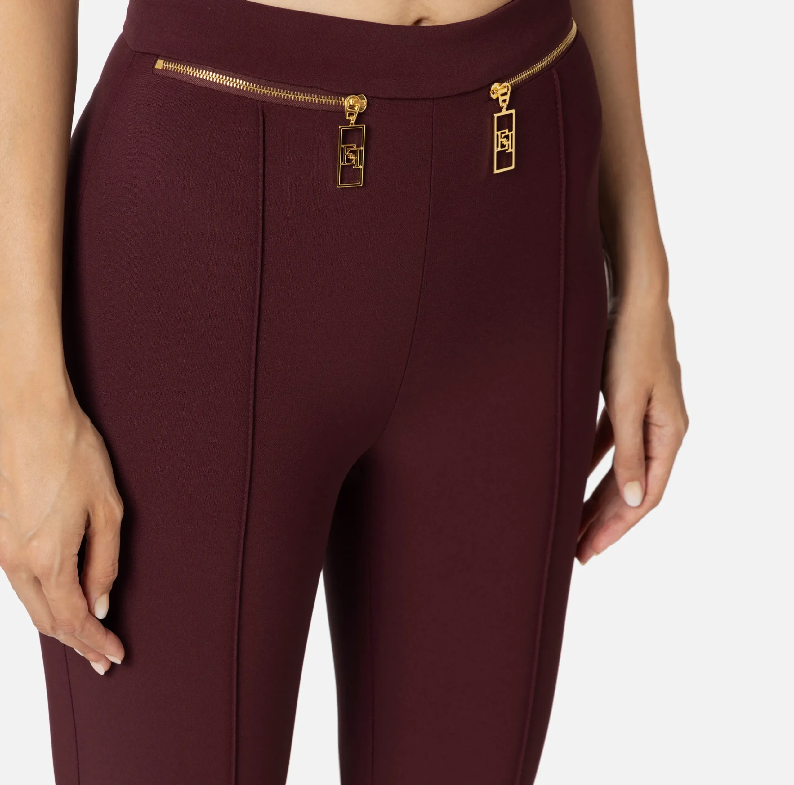 Tailleur|Pantaloni E Shorts|Elisabetta Franchi Pantalone dritto in crêpe con zip RougeNoir