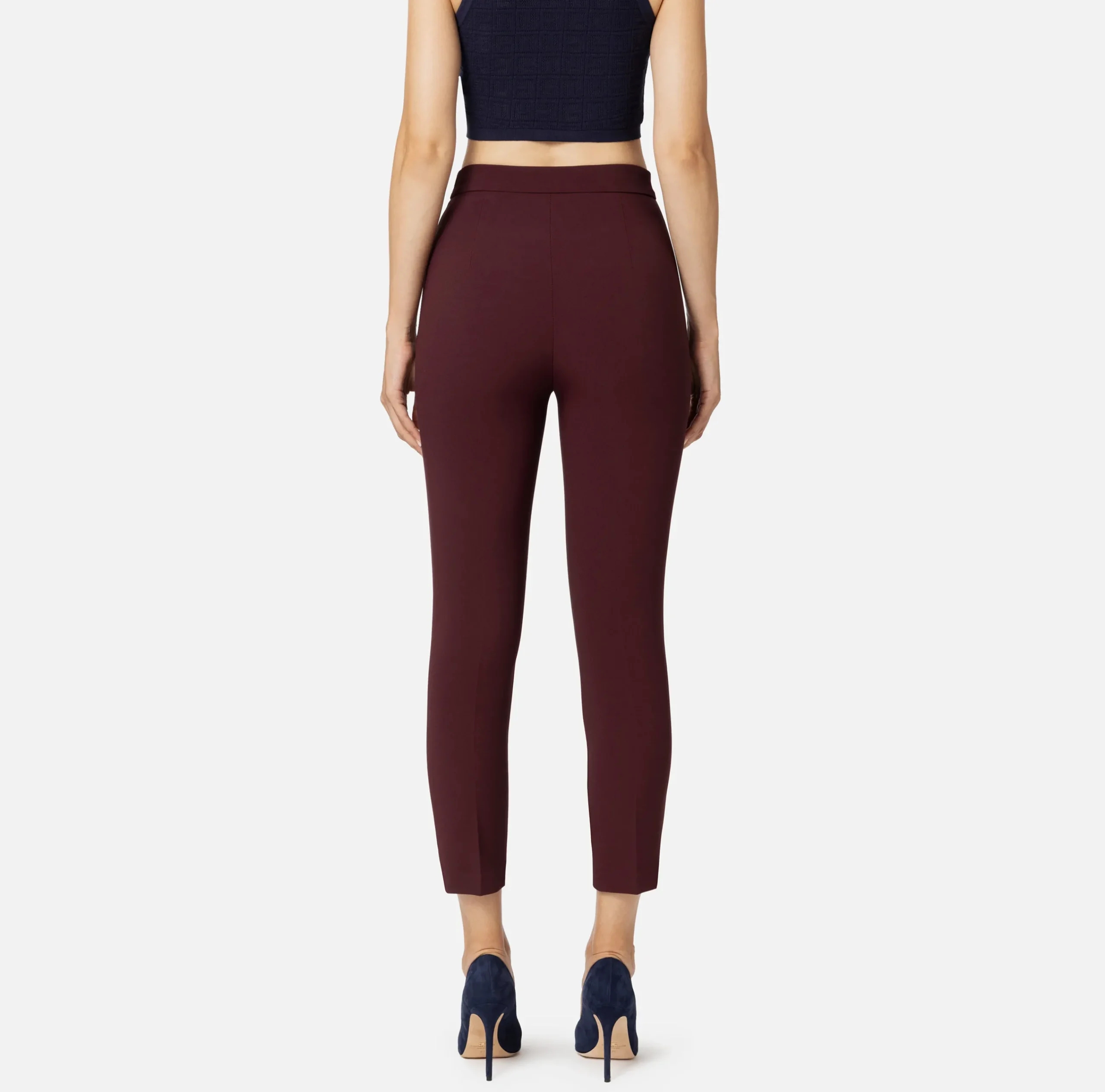 Tailleur|Pantaloni E Shorts|Elisabetta Franchi Pantalone dritto in crêpe con zip RougeNoir