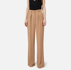 Pantaloni E Shorts|Elisabetta Franchi Pantalone dritto in crêpe fermo con rivetto stemma Camel