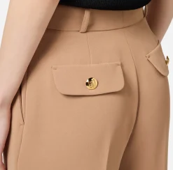 Pantaloni E Shorts|Elisabetta Franchi Pantalone dritto in crêpe fermo con rivetto stemma Camel