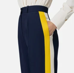 Pantaloni E Shorts|Elisabetta Franchi Pantalone dritto in crêpe satin con bande Navy