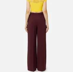 Pantaloni E Shorts|Elisabetta Franchi Pantalone dritto in crêpe fermo con placca logo RougeNoir