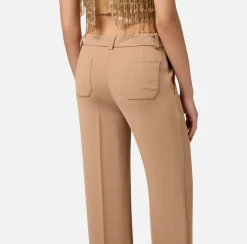 Pantaloni E Shorts|Elisabetta Franchi Pantalone dritto in crêpe con ricamo stemma Camel