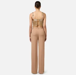 Pantaloni E Shorts|Elisabetta Franchi Pantalone dritto in crêpe con ricamo stemma Camel