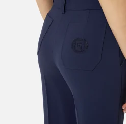 Pantaloni E Shorts|Elisabetta Franchi Pantalone dritto in crêpe con ricamo stemma Navy