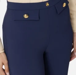 Tailleur|Pantaloni E Shorts|Elisabetta Franchi Pantalone dritto in crêpe stretch con rivetto logo Navy