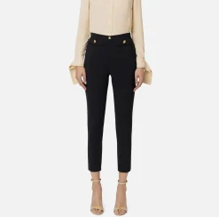 Tailleur|Pantaloni E Shorts|Elisabetta Franchi Pantalone dritto in crêpe stretch con rivetto logo Nero