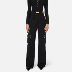 Pantaloni E Shorts|Elisabetta Franchi Pantalone dritto in crêpe con tasche e cintura Nero