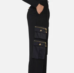 Pantaloni E Shorts|Elisabetta Franchi Pantalone dritto in crêpe con tasche e cintura Nero