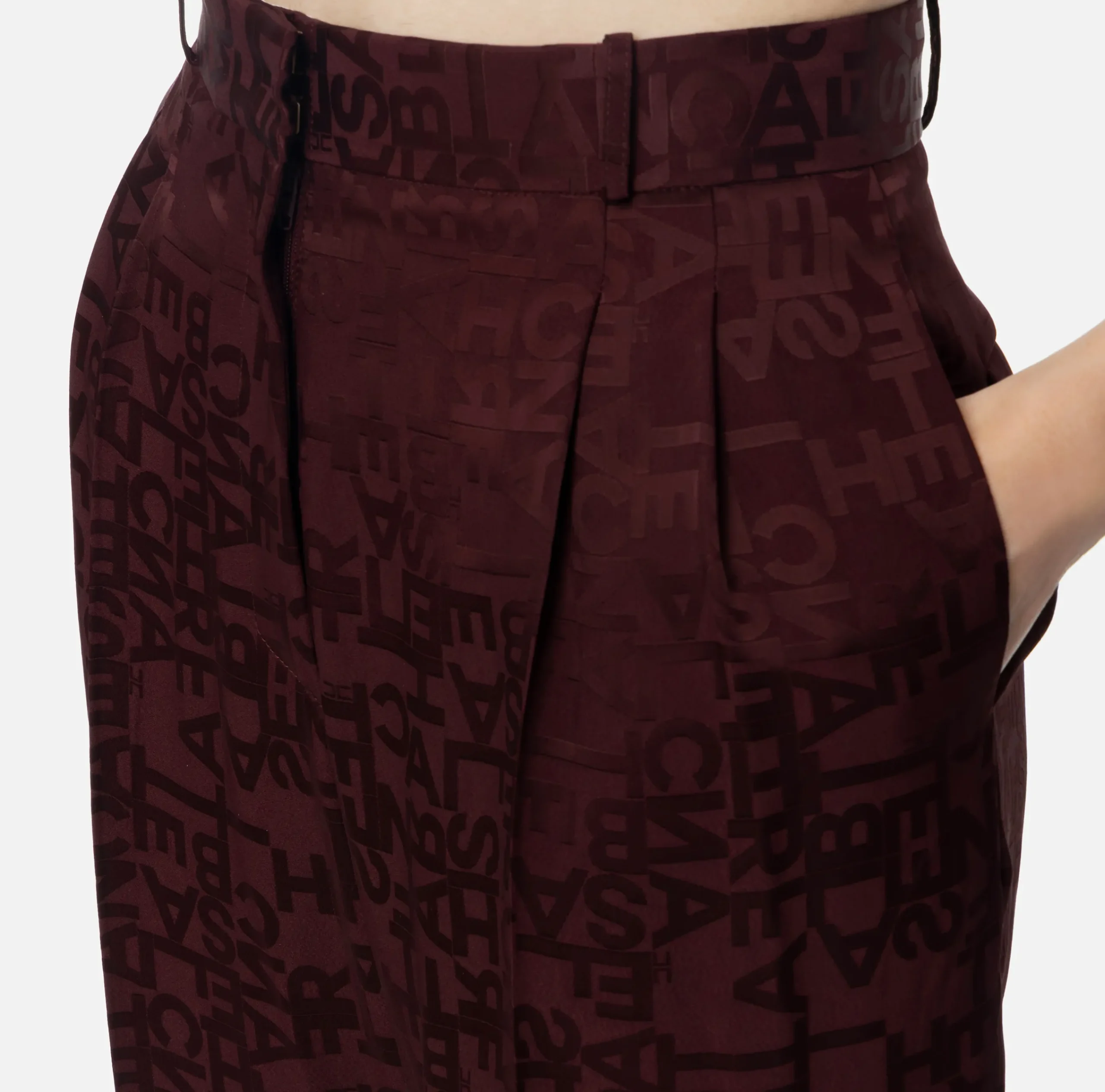 Tailleur|Pantaloni E Shorts|Elisabetta Franchi Pantalone dritto in crêpe jaquard lettering RougeNoir