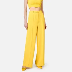 Pantaloni E Shorts|Elisabetta Franchi Pantalone dritto in crêpe fermo con placca logo Mimosa