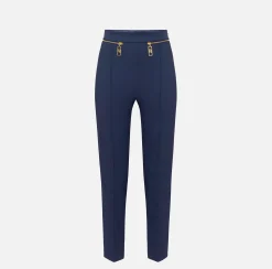 Tailleur|Pantaloni E Shorts|Elisabetta Franchi Pantalone dritto in crêpe con zip Navy