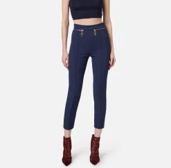 Tailleur|Pantaloni E Shorts|Elisabetta Franchi Pantalone dritto in crêpe con zip Navy