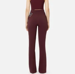 Pantaloni E Shorts|Elisabetta Franchi Pantalone dritto in crêpe stretch con bande e ricamo logo Oro