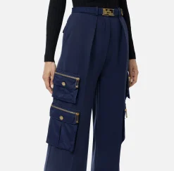 Pantaloni E Shorts|Elisabetta Franchi Pantalone dritto in crêpe con tasche e cintura Navy