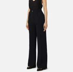 Pantaloni E Shorts|Elisabetta Franchi Pantalone dritto in crêpe fermo con rivetto stemma Nero