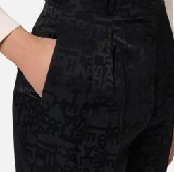 Tailleur|Pantaloni E Shorts|Elisabetta Franchi Pantalone dritto in crêpe jaquard lettering Nero