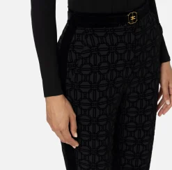 Tailleur|Pantaloni E Shorts|Elisabetta Franchi Pantalone dritto in crêpe flock con cintura Nero