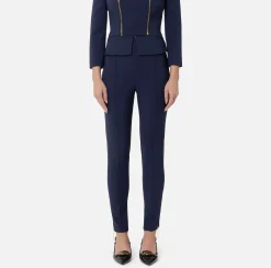 Pantaloni E Shorts|Elisabetta Franchi Pantalone dritto in crêpe stretch con zip Navy
