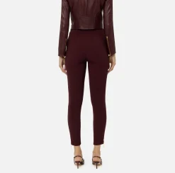 Pantaloni E Shorts|Elisabetta Franchi Pantalone dritto in crêpe stretch con zip RougeNoir