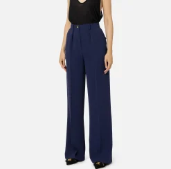 Pantaloni E Shorts|Elisabetta Franchi Pantalone dritto in crêpe fermo con rivetto stemma Navy