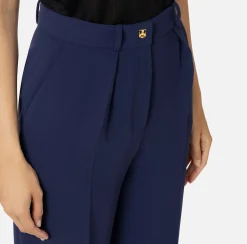 Pantaloni E Shorts|Elisabetta Franchi Pantalone dritto in crêpe fermo con rivetto stemma Navy