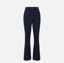 Tailleur|Pantaloni E Shorts|Elisabetta Franchi Pantalone dritto in crêpe flock con cintura Navy