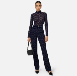 Tailleur|Pantaloni E Shorts|Elisabetta Franchi Pantalone dritto in crêpe flock con cintura Navy