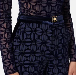 Tailleur|Pantaloni E Shorts|Elisabetta Franchi Pantalone dritto in crêpe flock con cintura Navy
