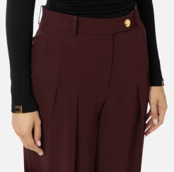 Pantaloni E Shorts|Elisabetta Franchi Pantalone dritto in satin con doppie pinces RougeNoir