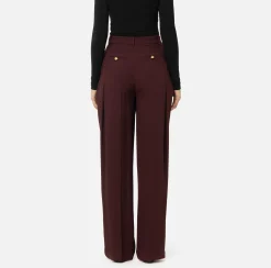 Pantaloni E Shorts|Elisabetta Franchi Pantalone dritto in satin con doppie pinces RougeNoir