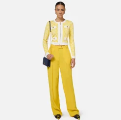 Pantaloni E Shorts|Elisabetta Franchi Pantalone dritto in satin con doppie pinces Mimosa