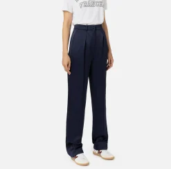 Tailleur|Pantaloni E Shorts|Elisabetta Franchi Pantalone dritto in satin con bande in raso Navy