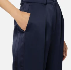 Tailleur|Pantaloni E Shorts|Elisabetta Franchi Pantalone dritto in satin con bande in raso Navy