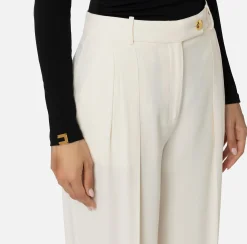 Pantaloni E Shorts|Elisabetta Franchi Pantalone dritto in satin con doppie pinces Burro